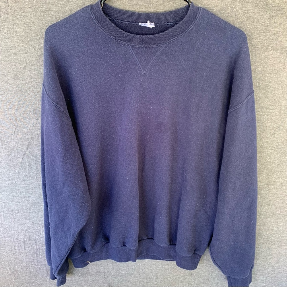 Vintage Blank Navy Blue Crewneck Sweatshirt Adult Large Mens 90s Sweater